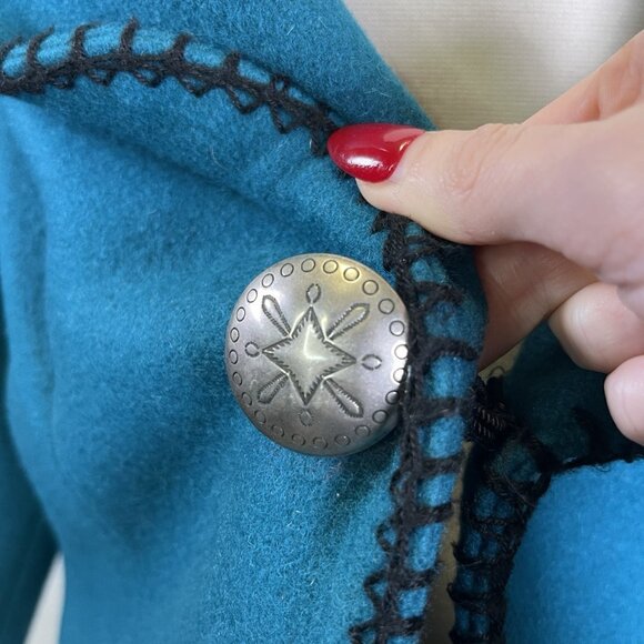 Vintage MWG Western Wool Cropped Jacket Teal Southwestern Concho Button Medium - Picture 5 of 13